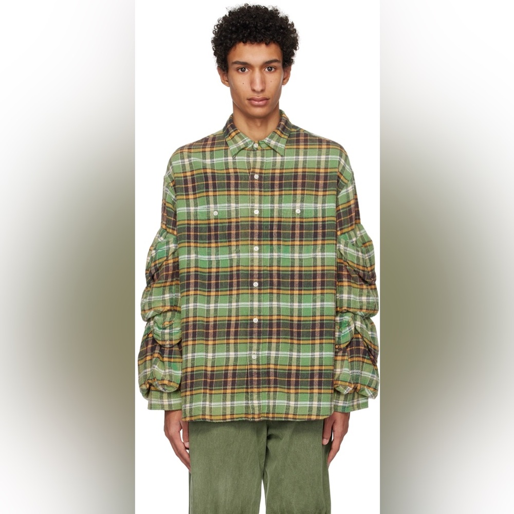 R13 Multi-pocket Workwear Shirt. Green.  Size medium